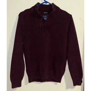 American Eagle Mens Sweater Red 1/4 Button Mock Neck Size Small Seriously Soft
